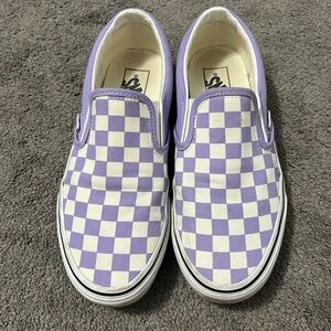 Vans Purple and White Checkered Slip-On Sneakers